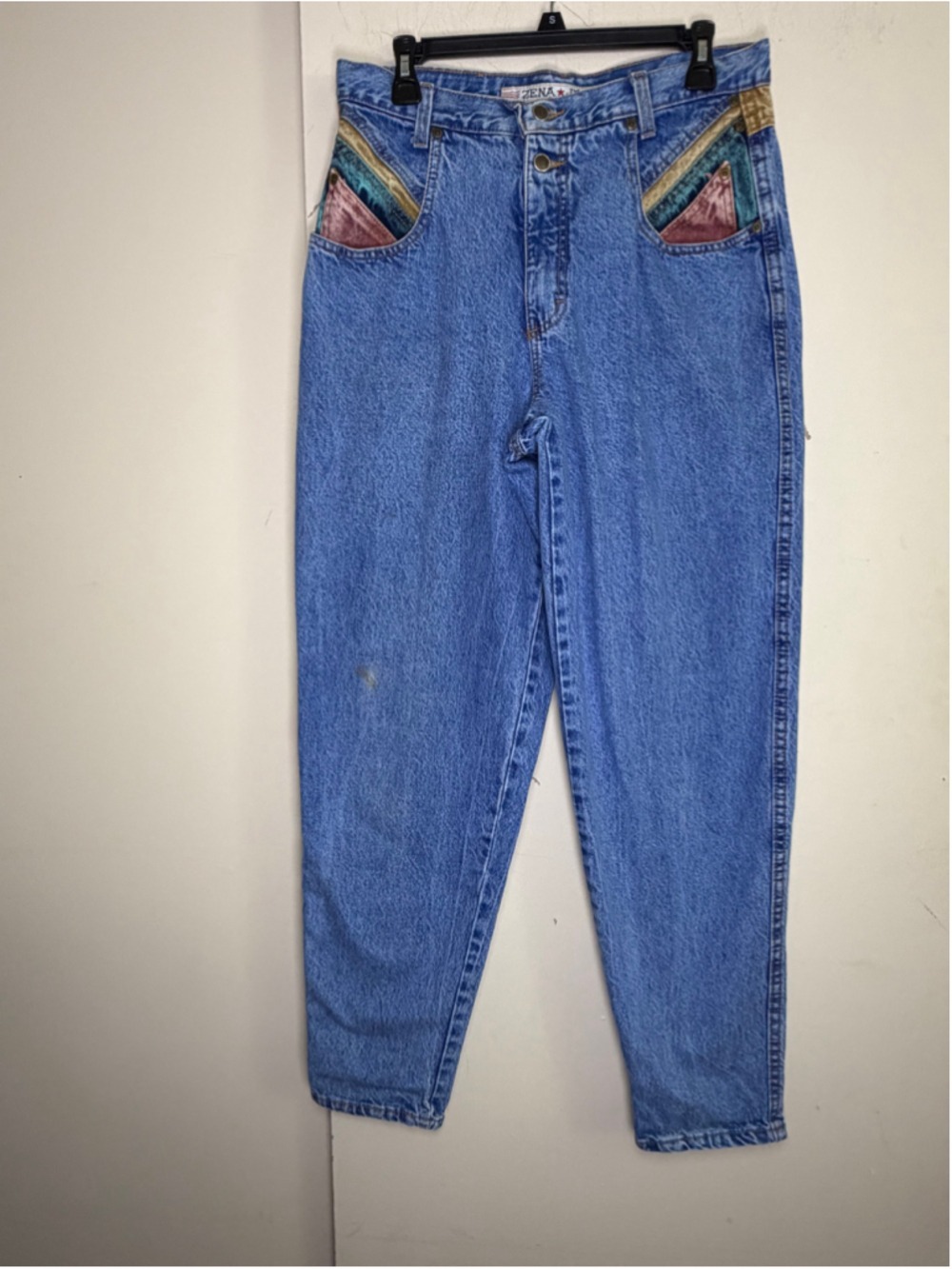 VTG 90s Zena Colorblock Front Pocket High Waist Tapered Mom Jeans Sz 13